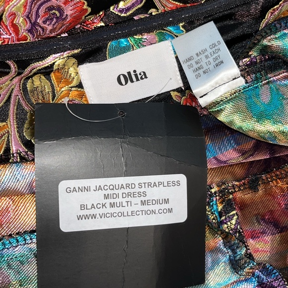 NWT Vici || Olia “Ganni Jacquard” Strapless Midi Dress ~ in Metallic Multi - Picture 16 of 16